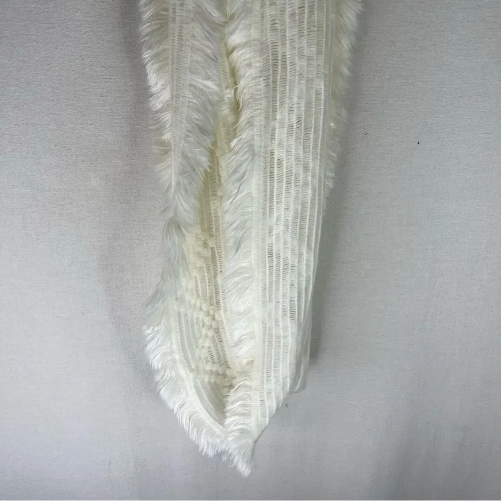 Jessica Simpson Infinity Scarf Womens White Chevron Open Knit Acrylic Fringe OS‎